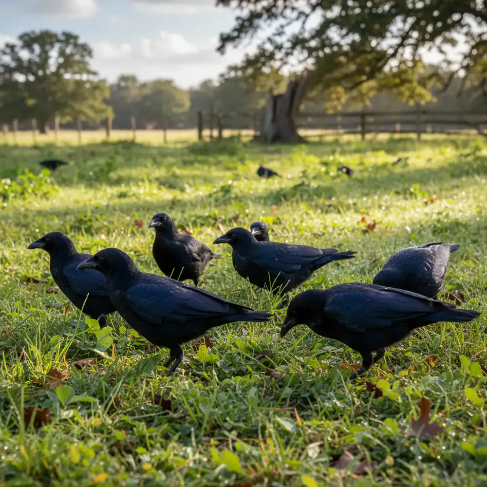 Young flock foraging outdoors